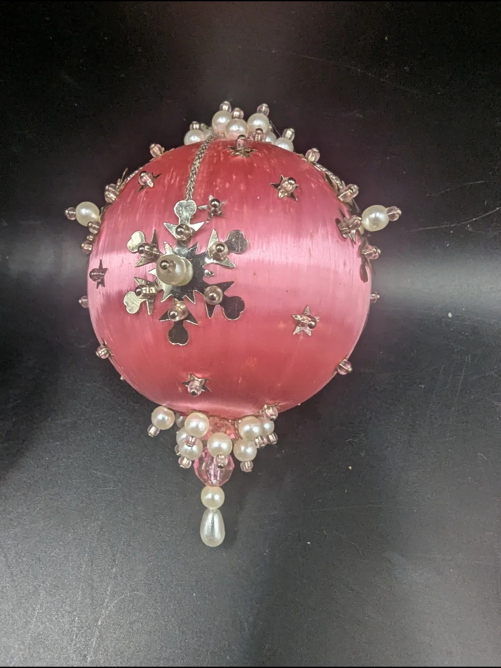Vintage Set Of 4 Handcrafted Pink Beaded Push Pin Ornaments - Picture 4 of 14